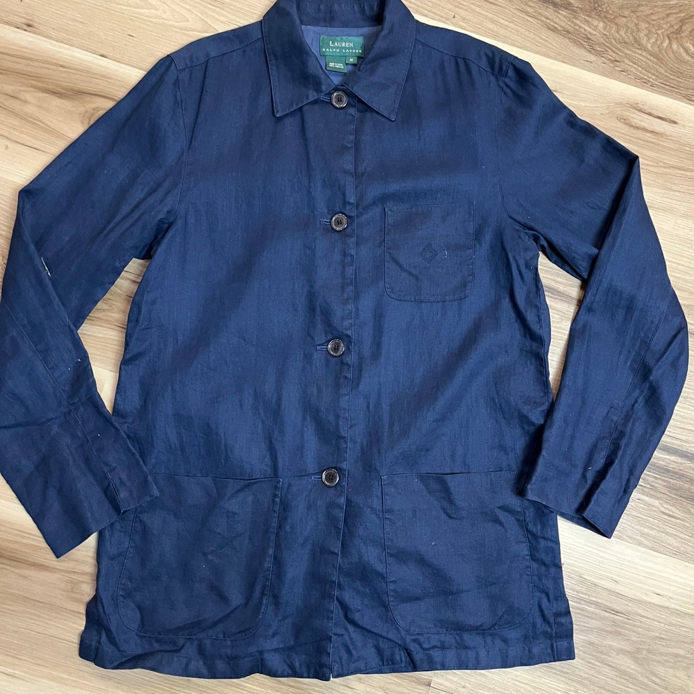 Lauren Ralph Lauren Jacket Womens M linen tunic Blue Button Chore